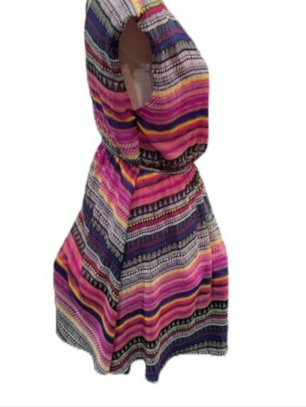 Vibrant MultiColor Striped Mini Babydoll Dress Boho, Festival, Fairycore, Summer - Picture 3 of 11